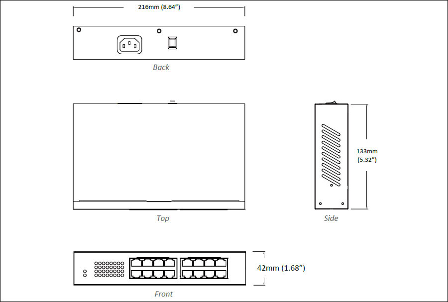 EtherWAN EX19162A Unmanaged 16-Port Gigabit PoE Ethernet Switch With 2-Port  SFP And 2-Port RJ45 